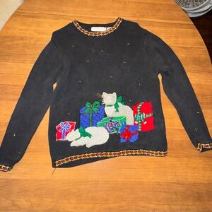 Victoria Jones Women’s Medium Black Ugly Christmas Cat Sweater